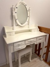 Weiß Schminktisch mit Spiegel, Hocker, Schubladen