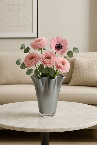 Vase glas gewellt silber - vase,