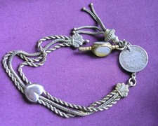 Antik Silber Albertina Uhrenkette Quaste 1883 Sixpence Gold gefüllt Uhrenschlüssel +