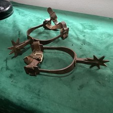 Frühe Cowboy Western Stiefel Sporen Stahl mit Messingbesatz 8 Punkt Sterne Ausstellungsstück