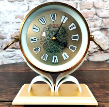 Seltene 70er Jahre Tischuhr Dugena Rund Schwenkbar Messing mit römischen Zahlen