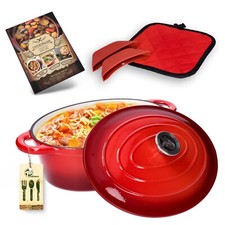 Bräter Schmortopf Kochtopf aus emailliertem Gusseisen mit Deckel & Zubehör