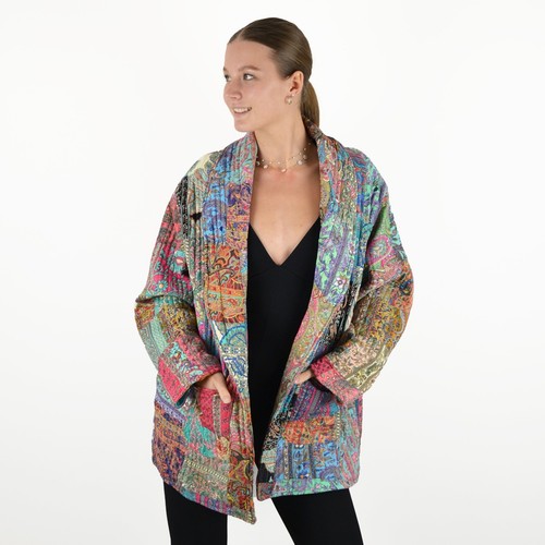 Damen patchwork kimono jacke - patchwork,