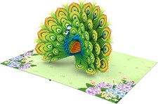 3D Pfau Karte - Atemberaubendes Pop-Up mit lebendigem Feder Display