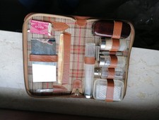 50er Herren KULTURTASCHE  Rasier Leder Reiseetui mit Reißverschluss - Vintage