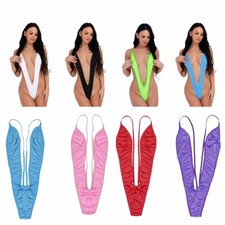 Damen Stretch Monokini Micro Bikini Einteiler Badeanzug G-String Thong Teddy