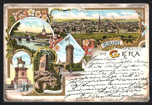 Lithographie gera schloss - gera,,