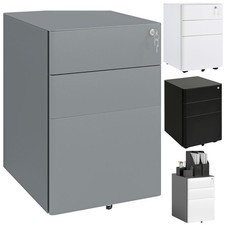 Vinsetto Rollcontainer Aktenschrank mit 3 Schubladen Büroschrank Stahl