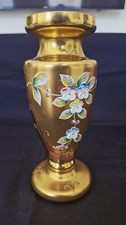 Vintage Vase - böhmisches Glas - handbemalt - emaillierte Blumen