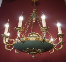 großer Empire Kronleuchter Lüster Leuchter original heller Grünlack 10 Lampen