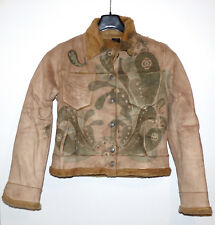 Free Paris Webpelz Kurz Jacke Blazer Gr. T2/ 36 / S hellbraun Wildleder-Look neu