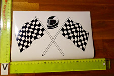 Alter Aufkleber Motorsport Tuning Motorrad Rallye Formel Zielfahne groß weiss C