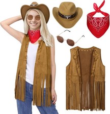 Antsparty 60er 70er Jahre Hippie Kostüm Damen Set Westen Cowgirl Kostüm Weste ✅