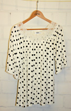 Damen Bluse Schlupfbluse Tunika weiß schwarze Punkte GR L/ XL M &V Häkelei