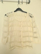 Damen Strickjacke Weiß Spitze