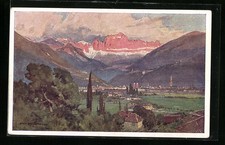 Künstler-AK Edward Harrison Compton: Bolzano, Panorama col Catinaccio, Dolomiti 