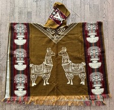 Alpaka Poncho mit Kapuze aus Otavalo Ecuador - 120x100 cm warm!