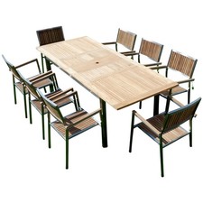 Gartengarnitur Edelstahl Teak Ausziehtisch 160-220x90cm +8 Sessel stapelbar KUBA