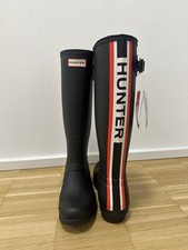 Hunter - Original - Hohe Gummistiefel in Schwarz mit dreitarbigem Logo Gr.38