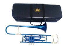 POSAUNE BLAU MESSING Bb Flachventil TrOmbone Free Hartschalenkoffer + Mundstück