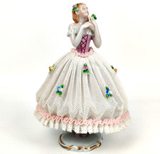 Porzellanfigur Ballerina Tänzerin Dresdener Art Sitzendorf Spitzenkleid 15cm