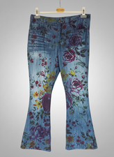 Damen Stoffhose Hose Blumenkind Gr.XL blau Schlaghose#NO16