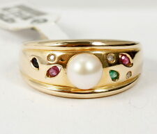 Ring in 585 Gold 14 Karat mit Perle, Rubin, Saphir, Smaragd und Diamant