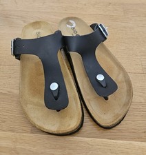 Damen Sandalen Zehentrenner 38 Leder schwarz neu