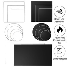 Kaminglas Funkenschutz Tischplatte Bodenplatte Sicherheitsglas Klarglas Schwarz