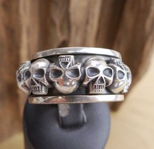 Totenkopf Drehring in 925 Silber beweglich