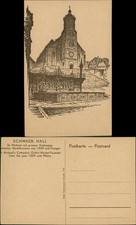 Schwäbisch Hall Künstlerkarte Federzeichnung Freitreppe Kirche 1932