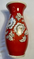 Vase v. Oscar Schlegelmilch Porzellan Rot Weiß Gold Blumenmotiv h: 22,5cm