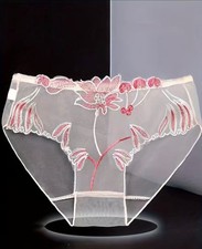 Hauchdünner transparenter Nylon Damen Slip / Größe 38 / Rose mit Rot