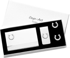 Hufeisen Visitenkarten Halter Geldklammer Manschettenknöpfe & Geschenkbox von Onyx Kunst