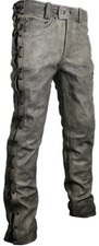 Schnür Lederhose Biker Jeans Bikerhose Vintage Grau Lederjeans Motorrad Chopper