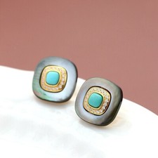 D10 Ohrringe Quadrat schwarze Abalone Muschel Türkis Silber 925 vergoldet