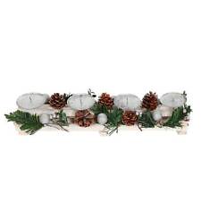 B-Ware Adventsgesteck MCW-M12 , Holz silber weiß 18x49x13cm, ohne Kerzen