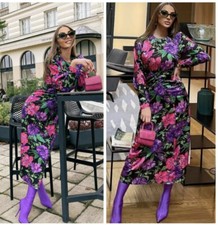 ZARA Midikleid aus Satin mit Blumenmuster Größe S - Bloggerliebling, trendy