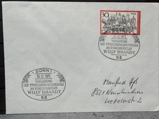 Mi-Nr. 678 Ef auf Brief mit Sonderstempel Friedensnobelpreis Willy Brandt 1971