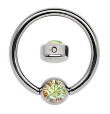 Lippenbändchen Septum Ohr Piercing Ring BCR 1,2mm mit 4mm Kristall Platte Stahl