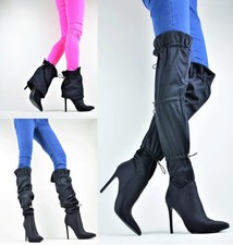 DESIGNER OVERKNNE STIEFEL ELEGANT DAMENSCHUHE PARTY STILETTOS SEXY HIGH HEELS