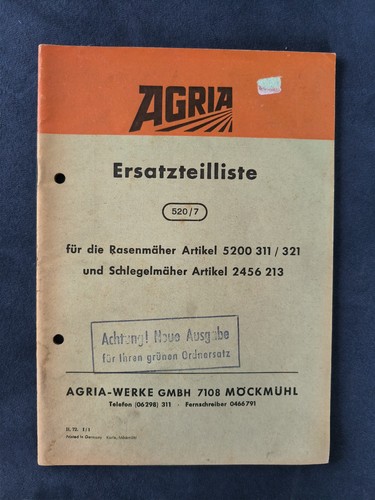 Agria ersatzteilliste 520 - ersatzteilliste, 520/7