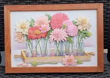 3d-Bild, Motiv Blumen in Glasvasen, Holz-Wechselrahmen kirschfarben,  33x23cm