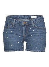 Cross Damen Marken-Jeansshorts mit Perlen, blau