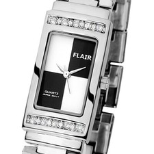 FLAIR Damenuhr Armbanduhr Sportiv Farbiges Ziffernblatt Silber Farben mit Strass