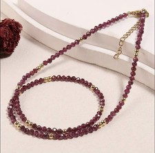 ✅ Granat Edelstein Halskette Rot Gold Natürliche Stein Perlen Kette Damen Boho✅