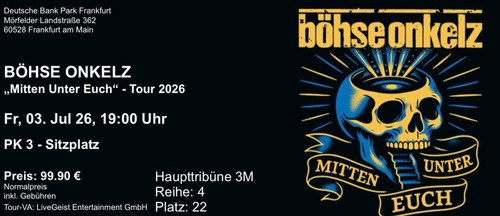 Böhse onkelz tickets 2026 - tickets,
