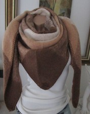 Neu XXL Winter Halstuch Dreiecktuch Schal Stola Karos Cognac-Beige Melliert