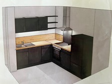 Küche - Anthrazit, Arbeitsplatte Holzfarbig, 2 1/2 Jahre alt