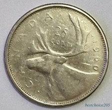 Silver Coin – 25 Cents REINDEER, Silver Coin 1960 from Canada – QEII.#2